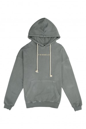 Men's YoungLA 513 Skylines Hoodie Grey | 460-QIZFDV