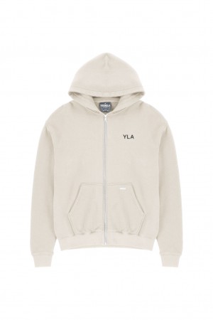 Men's YoungLA 515 Monarch Zip-up Hoodie Cream | 753-ZIDRGW