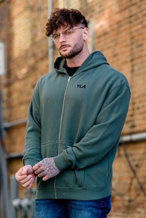 Men's YoungLA 515 Monarch Zip-up Hoodie Green | 120-PCNQBV