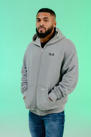 Men's YoungLA 515 Monarch Zip-up Hoodie Grey | 415-SCOUDK