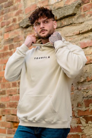 Men's YoungLA 535 Monarch Pullovers Hoodie Beige | 741-RHQPEV