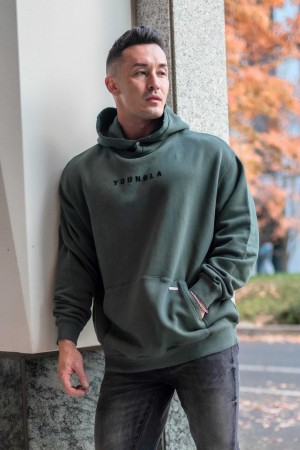 Men's YoungLA 535 Monarch Pullovers Hoodie Green | 157-LCVTWY