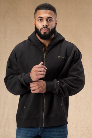 Men's YoungLA 546 Rivet Zipups Hoodie Black | 297-ZGLIKR