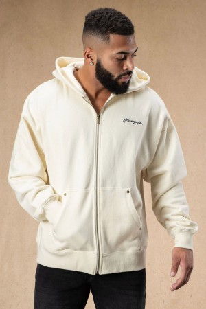 Men's YoungLA 546 Rivet Zipups Hoodie White | 745-MGYNXH