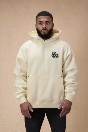 Men's YoungLA 560 Trippy Logos Hoodie Cream | 216-RYZQWK