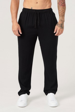 Men's YoungLA 621 - Simply Linen Pants Black | 517-BPEJFX