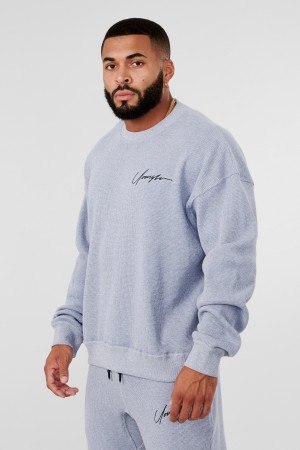 Men's YoungLA 807 Cozy Thermal Longsleeves Sweatshirt Grey | 285-RCJEGX