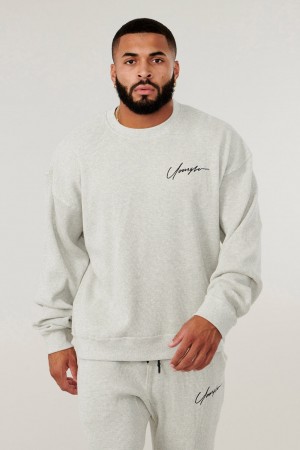 Men's YoungLA 807 Cozy Thermal Longsleeves Sweatshirt Cream | 792-SCEAZP