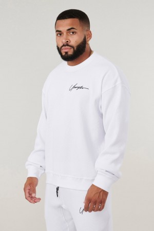 Men's YoungLA 807 Cozy Thermal Longsleeves Sweatshirt White | 605-NEQUBJ