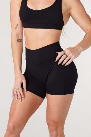 Women's YoungLA W112 Effortless biker Shorts Black | 186-FBANTD