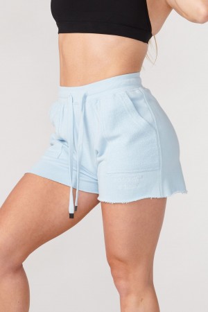 Women's YoungLA W114 Reversed Terry Shorts Blue | 621-TUNHCW