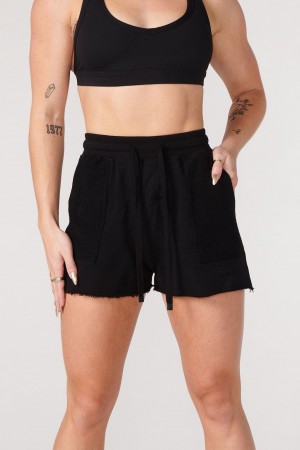 Women's YoungLA W114 Reversed Terry Shorts Black | 728-GNYAJL