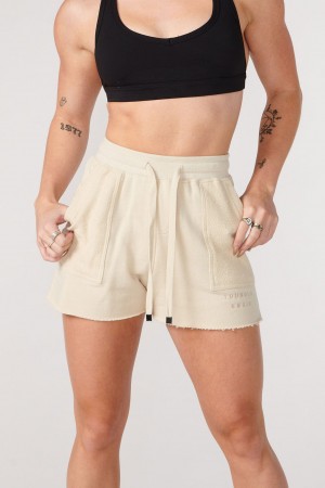 Women's YoungLA W114 Reversed Terry Shorts Cream | 786-OHDGKX