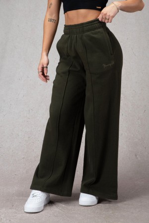 Women's YoungLA W201 Wide Leg Fleece Joggers Dark Olive | 753-ZLENWT