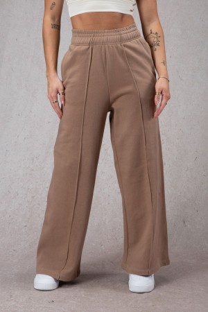 Women's YoungLA W201 Wide Leg Fleece Joggers Light Brown | 783-XYNVME