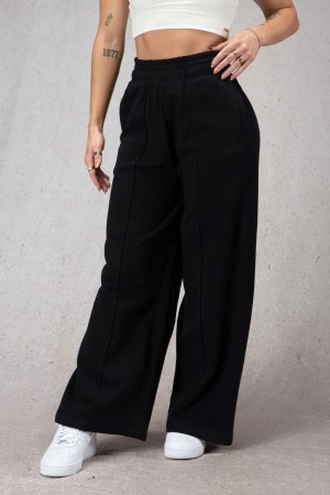 Women's YoungLA W201 Wide Leg Fleece Joggers Black | 386-IUKGLZ