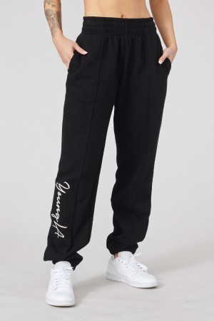 Women's YoungLA W202 Script 2.0 Joggers Black | 140-NIPYBE