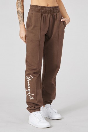 Women's YoungLA W202 Script 2.0 Joggers Brown | 684-PCDYQH