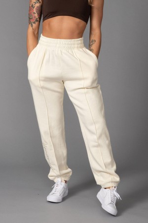 Women's YoungLA W202 - Script Joggers Cream | 781-TCWURI