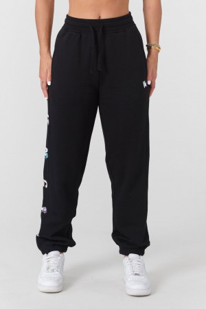 Women's YoungLA W203 Winter Bloom Joggers Black | 846-VODEIR