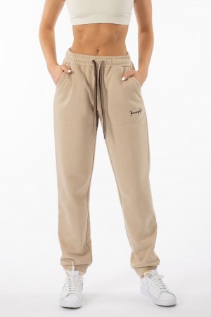 Women's YoungLA W207 Triple String Joggers Beige | 836-ZXMBOH