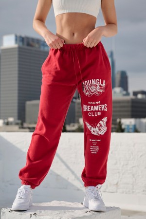 Women's YoungLA W211 Dreamer Joggers Deep Red | 097-AWKREZ