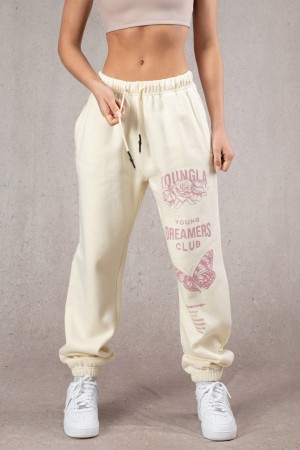 Women's YoungLA W211 Dreamers Joggers Cream | 573-VHTOKF