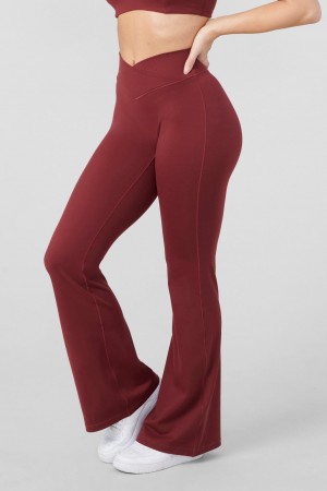 Women's YoungLA W215 Vital Flare Joggers Burgundy | 837-SHYKRJ