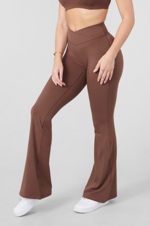 Women's YoungLA W215 Vital Flare Joggers Chocolate | 584-GFNPRE