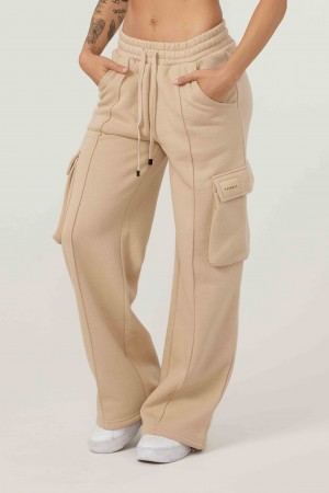 Women's YoungLA W216 - Cargo Fleece Joggers Beige | 851-HLSMIW