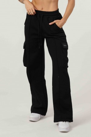 Women's YoungLA W216 - Cargo Fleece Joggers Black | 379-UAJMQY