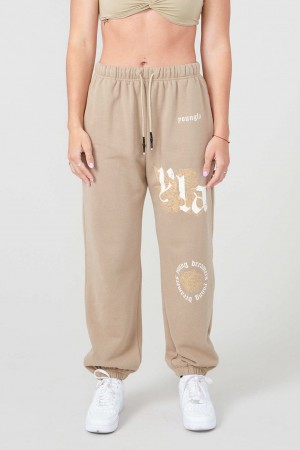 Women's YoungLA W224 Rose Joggers Beige | 491-STYCUJ