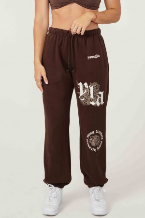 Women's YoungLA W224 Rose Joggers Brown | 675-KIWZRE