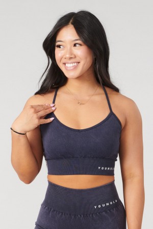 Women's YoungLA W311 Carbon Cross Back Bras Navy | 413-PNHJWR