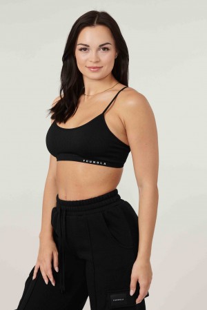 Women's YoungLA W316 Ribbed Bras Black | 967-NBMLTW