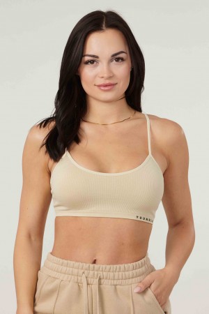 Women's YoungLA W316 Ribbed Bras Cream | 248-TDBCUP