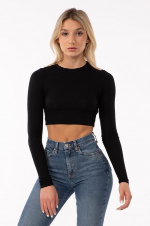 Women's YoungLA W402 Ribbed Longsleeve Tops Black | 475-GWIUJD