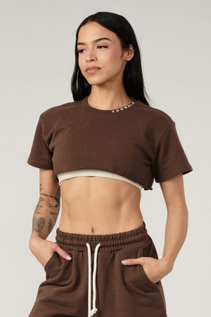 Women's YoungLA W407 Super Cropped Tops Brown | 719-DGNYZV