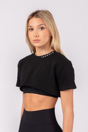 Women's YoungLA W407 Super Cropped Tops Black | 325-DINMHZ