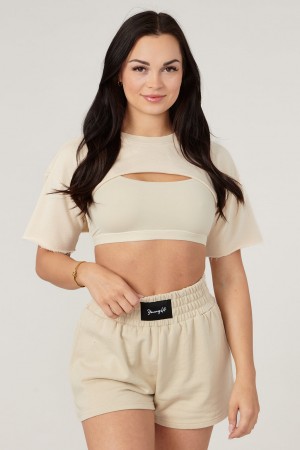 Women's YoungLA W410 - Cut Out Tops Cream | 781-SCQDTZ