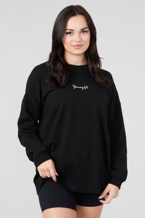 Women's YoungLA W416 Retro Long Sleeve Fall 23 Tops Black | 019-VNSEGJ