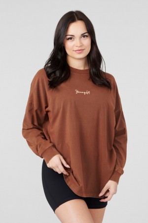 Women's YoungLA W416 Retro Long Sleeve Fall 23 Tops Brown | 108-TQIZBK