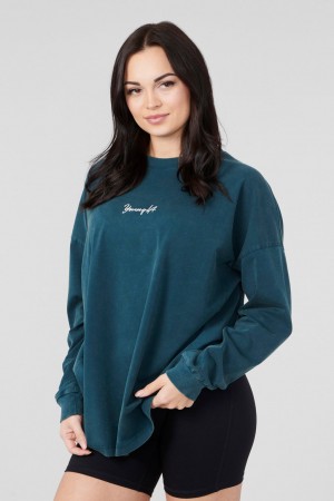 Women's YoungLA W416 Retro Long Sleeve Tops Blue | 853-NCXGMV