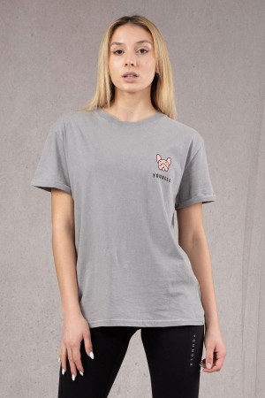 Women's YoungLA W417 Iggy Oversized Tops Grey | 827-YJXGMR