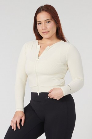 Women's YoungLA W418 Dual Zip Long sleeve Tops White | 876-EBZWAU