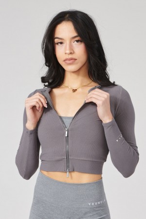 Women's YoungLA W418 Dual Zip Long sleeve Tops Grey | 786-QCWDTP