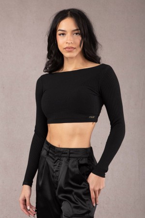 Women's YoungLA W419 Grace Cropped Tops Black | 586-QNRVPB