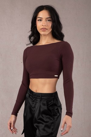 Women's YoungLA W419 Grace Cropped Tops Chocolate | 438-XYEBST