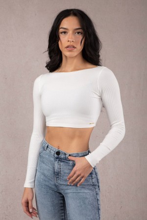 Women's YoungLA W419 Grace Cropped Tops White | 273-KZUQDS