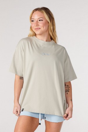 Women's YoungLA W425 - Retro Short Sleeve Tops Light Grey | 596-AIVJKS